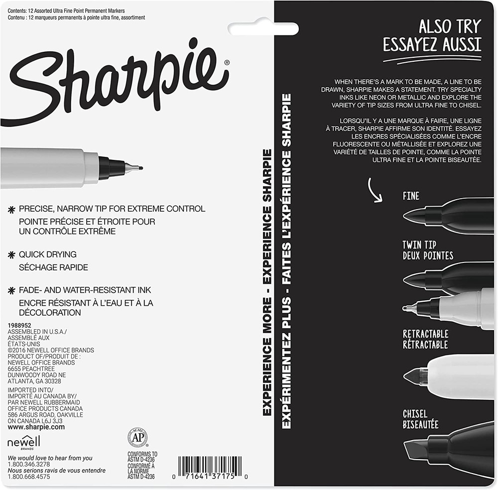 Permanent Markers Ultra Fine Point Assorted Colors 12 Count