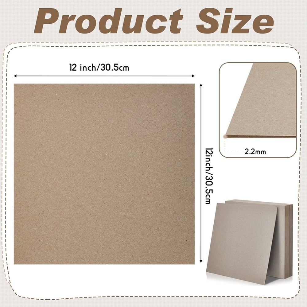 20 Pack 80PT Kraft Chipboard Sheets - 12 x 12 Inch for DIY Projects