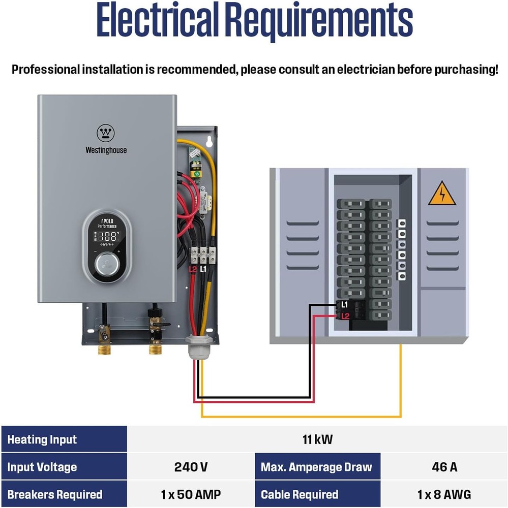 USED* 11kW Tankless Water Heater Electric Instant for WiFi & Amazon Alexa