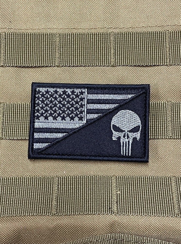 Punisher American Flag Patriot Morale Patch Tactical Airsoft Gear Hook Loop