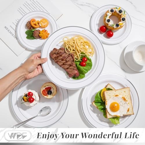 350Piece Silver Plastic Dinnerware Set for 50 Guests - 350PCS White and Silver