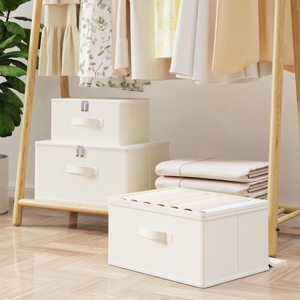Storage Bins with Zipper, Cube Organizer Basket with Lid, Collapsible Stackab...