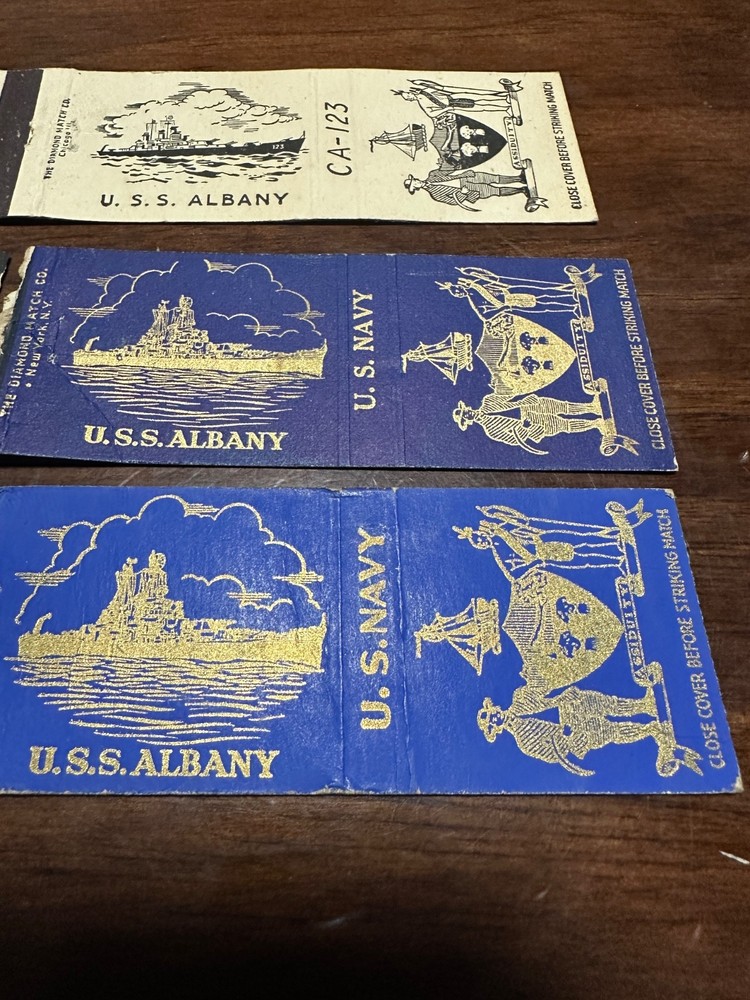 3 WW2 USS Albany Matchbook Covers
