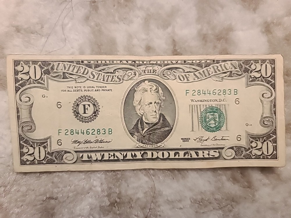 1993 $20 OFFSET/MISALIGNED ERROR FEDERAL RESERVE NOTE
