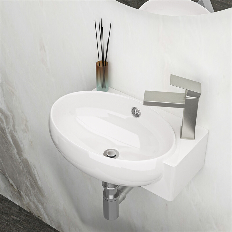Small Wall Mount Vessel Sink Rectangle Sink White Ceramic Bathroom Sink-Right