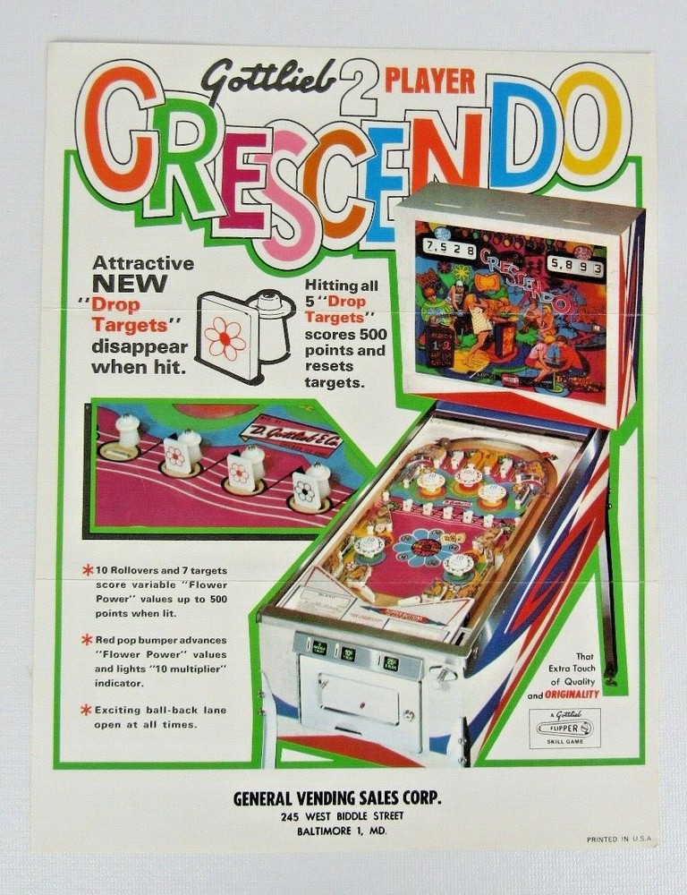 Gottlieb Crescendo Pinball Advertising Flyer