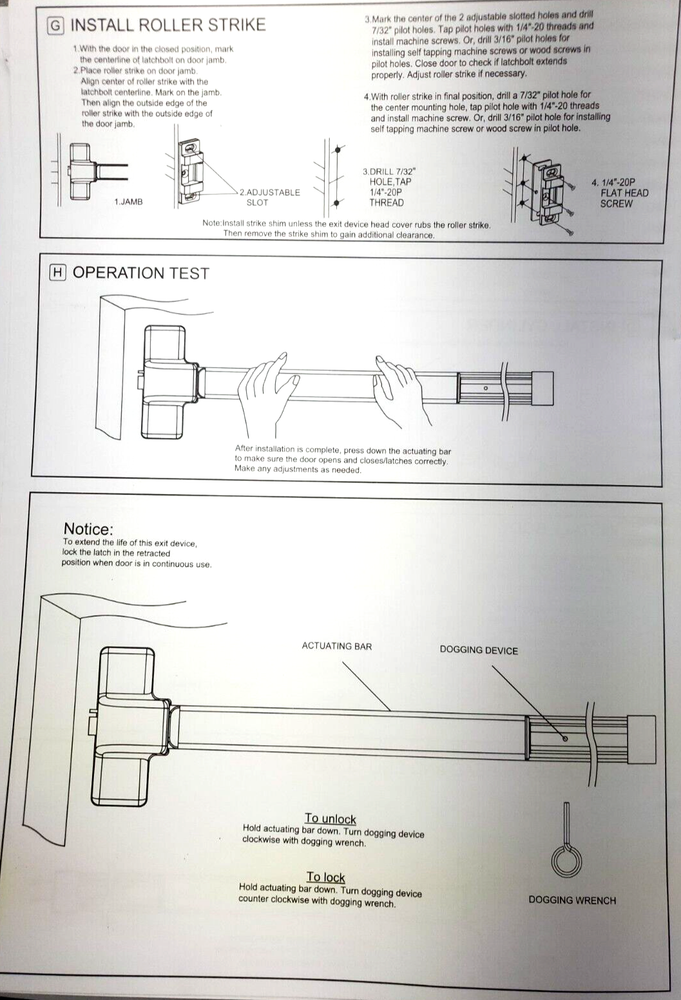 1000R 33" US32D Design Hardware Aluminum Push Bar Exit Rim Exit Device