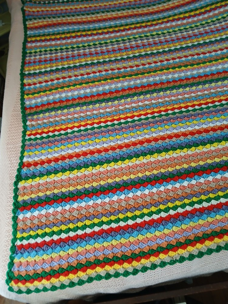 VTG Crocheted AFGHAN-THROW-Stripped Multi-Color-57" X 70"