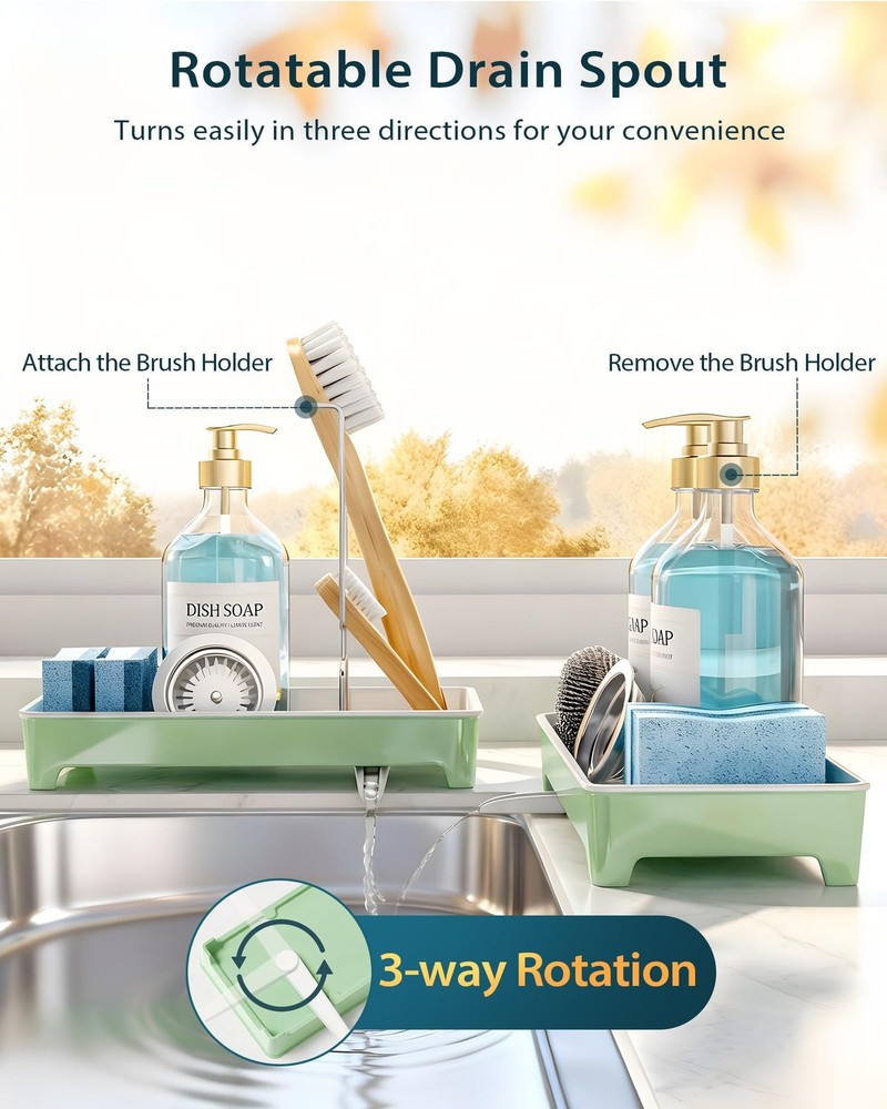 Caumic Minimalist Sink Caddy, Rustproof Sponge Holder for Kitchen Mint Green
