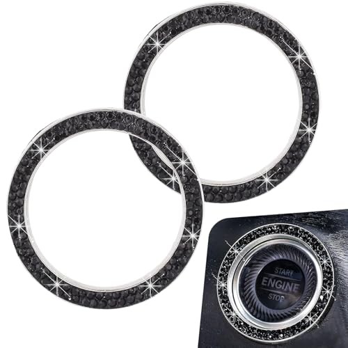 2 PCS Bling Push Start Button Cover, Crystal Rhinestone Engine Start Black