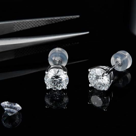 Certified D Color VVS1 Moissanite Solitaire Stud Earrings Solid 925 Silver