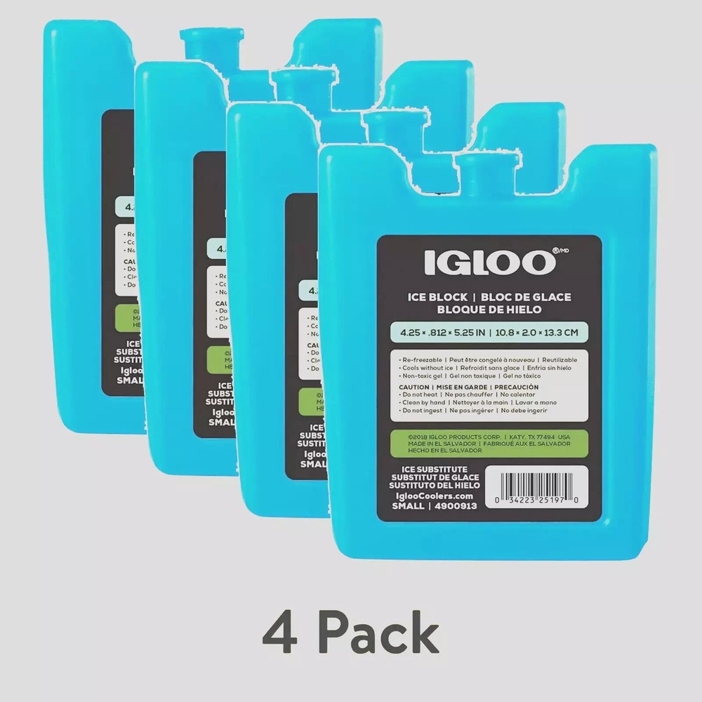 Igloo Small Reusable Ice Pack 4 Pack for Lunch Boxes & Cooler