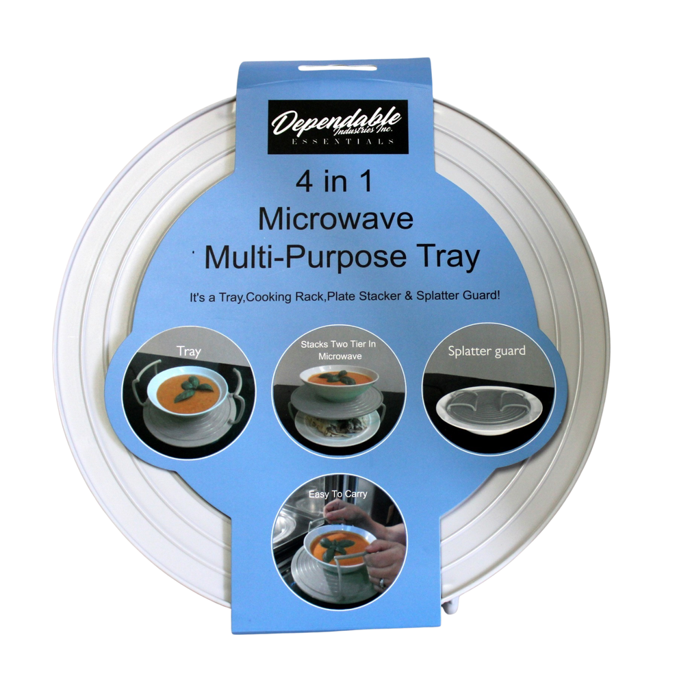 Microwave Multipurpose 4 in 1 Tray Stand Rack Splatter Guard Carry Tray Stacking
