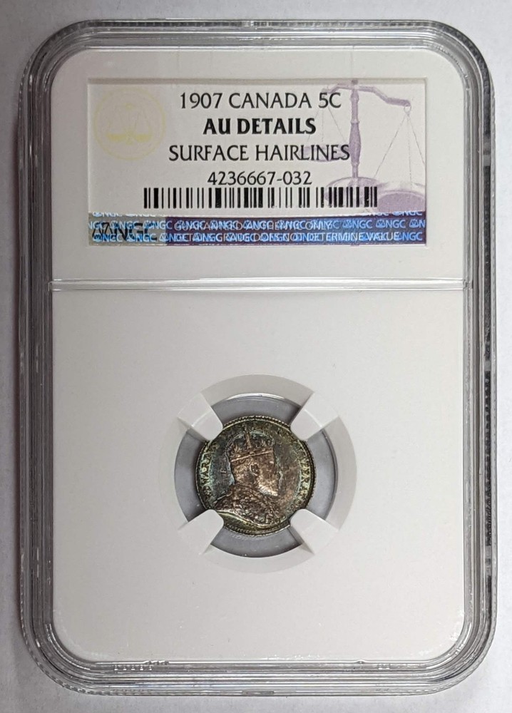 1907 Canada 5c NGC AU Details