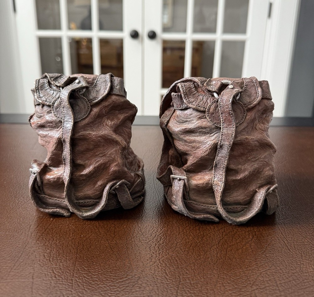 Distressed Leather Backpack Bookends Paperweight Decor