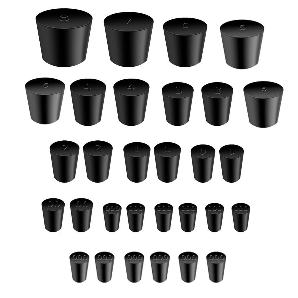 Laboratory Grade Rubber Stoppers, 30 Pieces Assorted Tapered Bungs Set, 11 Di...