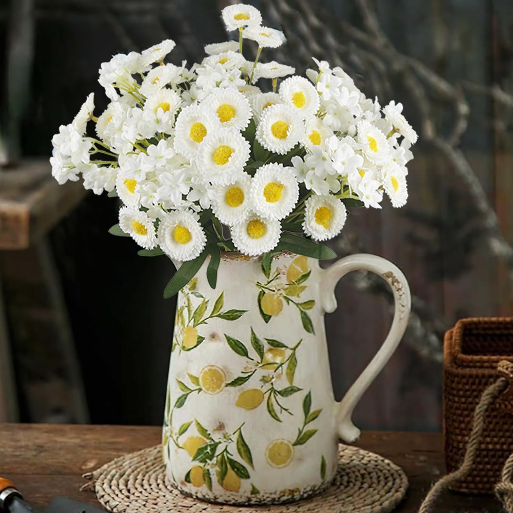 ACRYCS 3 Pcs Artificial Daisy Flowers for Outdoors Summer Spring Decor White