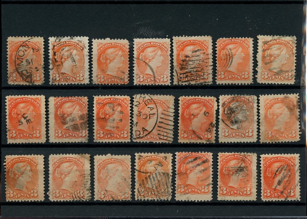 21 x copies 3 cent Small Queen lot Canada used