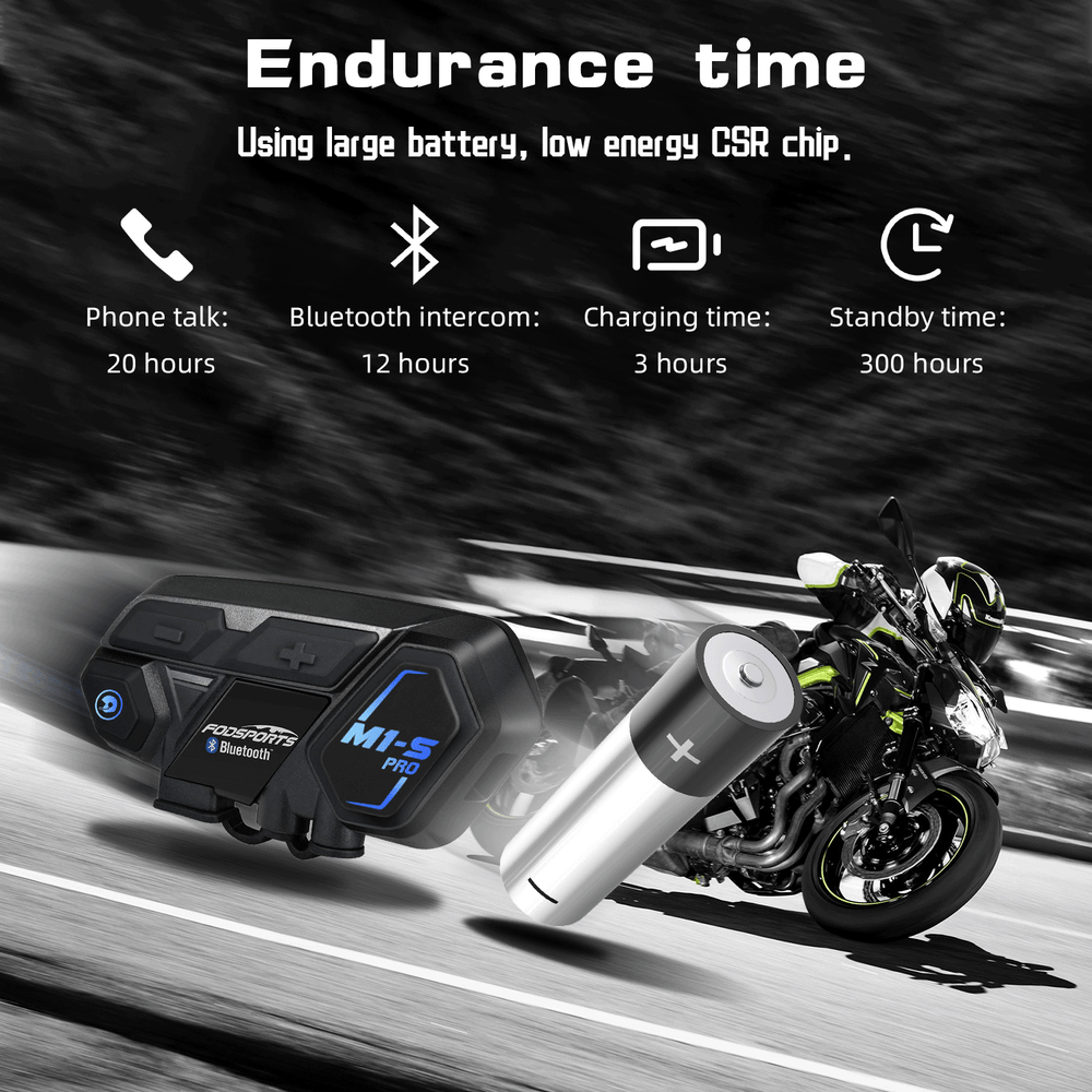 M1-S Pro Motorcycle Intercom Headset 8 Riders Bluetooth Interphone Helmet 2000m