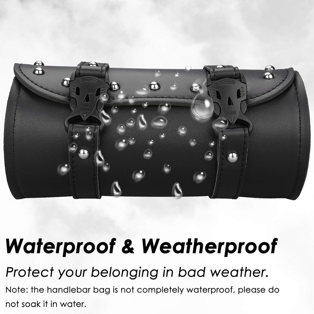 Neween Motorcycle Tool Bag PU Leather Universal Fork Handlebar Black