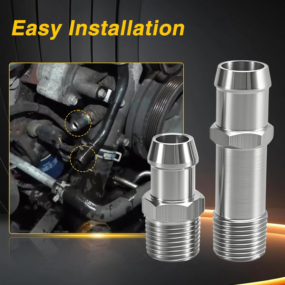 2Pcs Upgraded Stainless Steel 1/2" NPT Heater Hose Fittings, 5/8" Intake Fitting