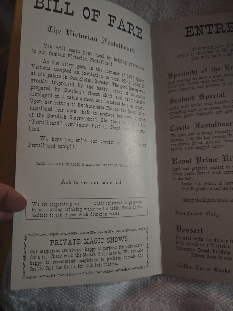 The Magic Castle Hollywood Vintage Dinner Menu