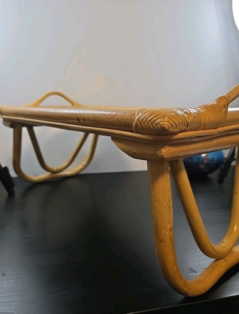 Bamboo Rattan Folding Serving Tray Boho Decor 21"