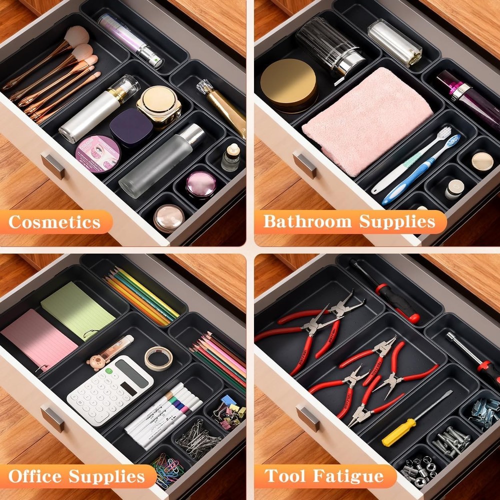8PCS Plastic Interlocking Drawer Organizer 3 Sizes Versatile Desk Drawer