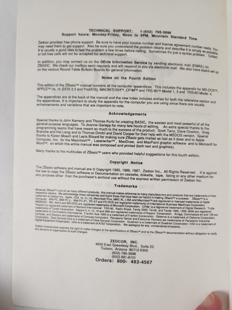 Zedcor ZBasic Interactive Basic Compiler By Andrew R. Gariepy 1987 4th Ed. PB