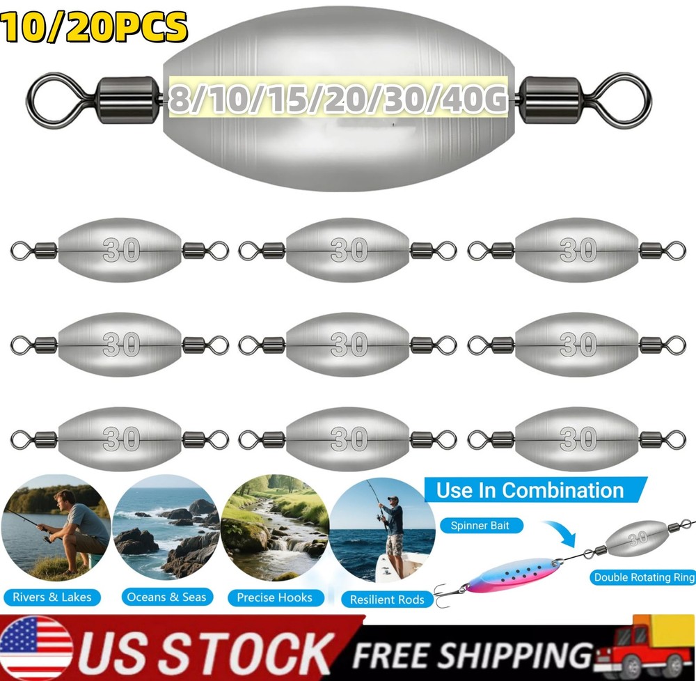 Fishing Weights Inline Trolling Fish Sinker Tackle with Inner Swivels Oval Drop