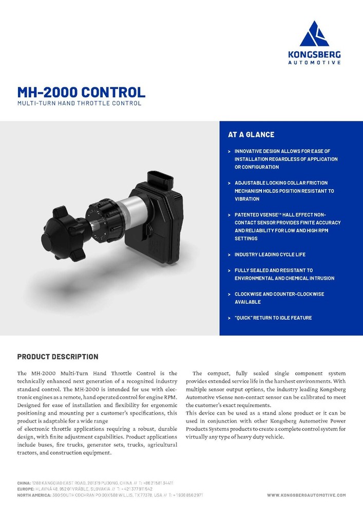 Counter-Clockwise Electronic Hand Throttle Control, Remote Engine Operation
