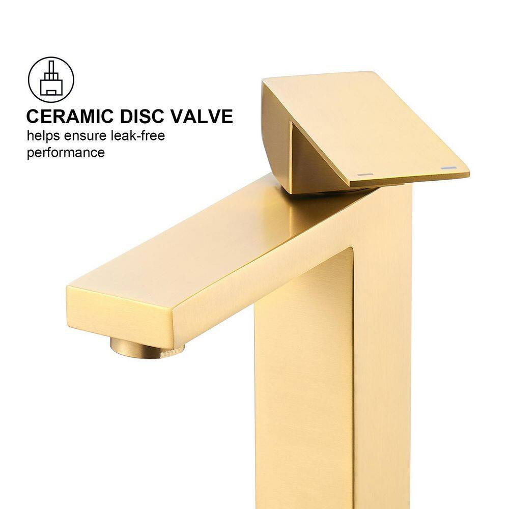 Square Single Handle Single Hole Bathroom Faucet in Brushed Gold