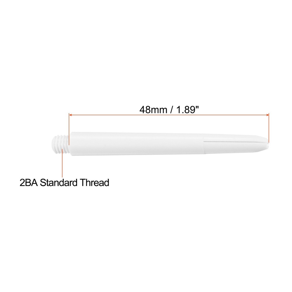 48mm Dart Shafts, Medium 2BA Thread Plastic Dart Stems - 15 Pack (White)