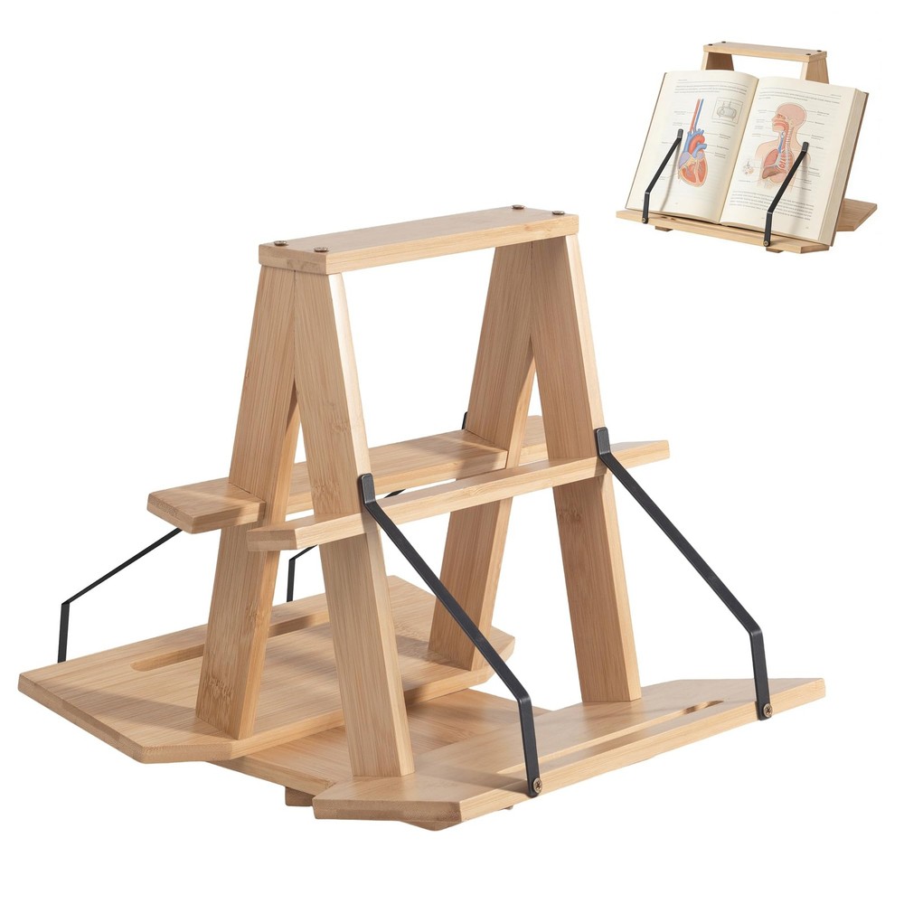 THOUSANDSUNNY Bamboo Medical Coding Book Stands, Two-Sided Rotating Books Hol...