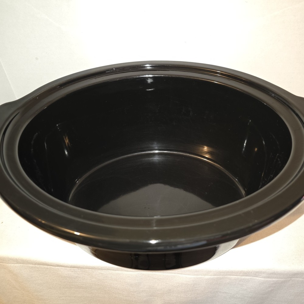 Unmarked Black Ceramic Stoneware Replacement Liner For An Oval Slow Cooker