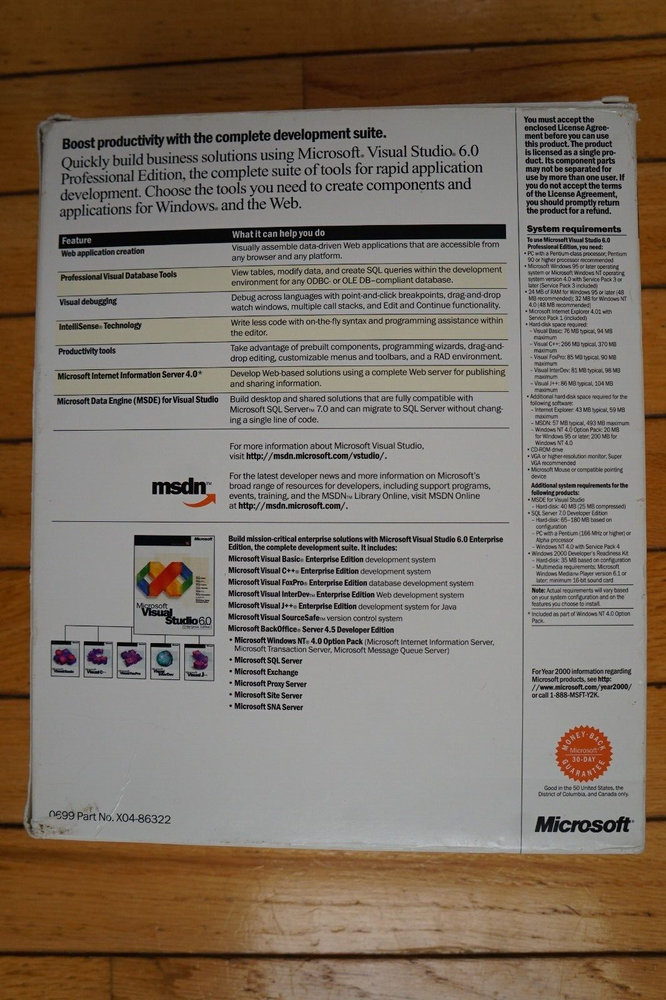 NEW Microsoft Visual Studio Professional 6.0 PRO 6 Basic C Foxpro 659-00390 Full