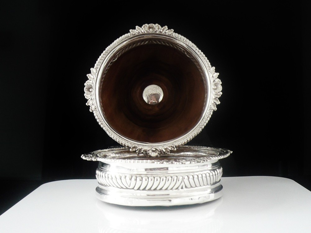 Pair Antique Sterling Silver Bottle Wine Coasters, John & Thomas Settle 1814