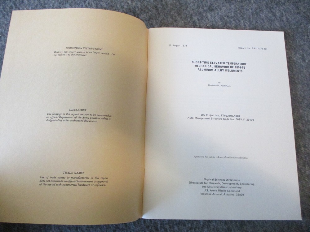 NASA SPACE SHUTTLE/VEHICLE SPECS METALS/MATERIALS/TESTING REPORTS/RESULTS 71-73