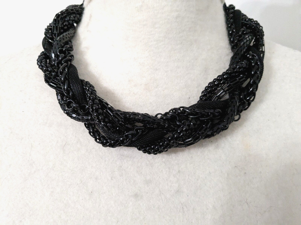 Unsigned Braided Statement Necklace six Black mesh chains 17"+3" extension
