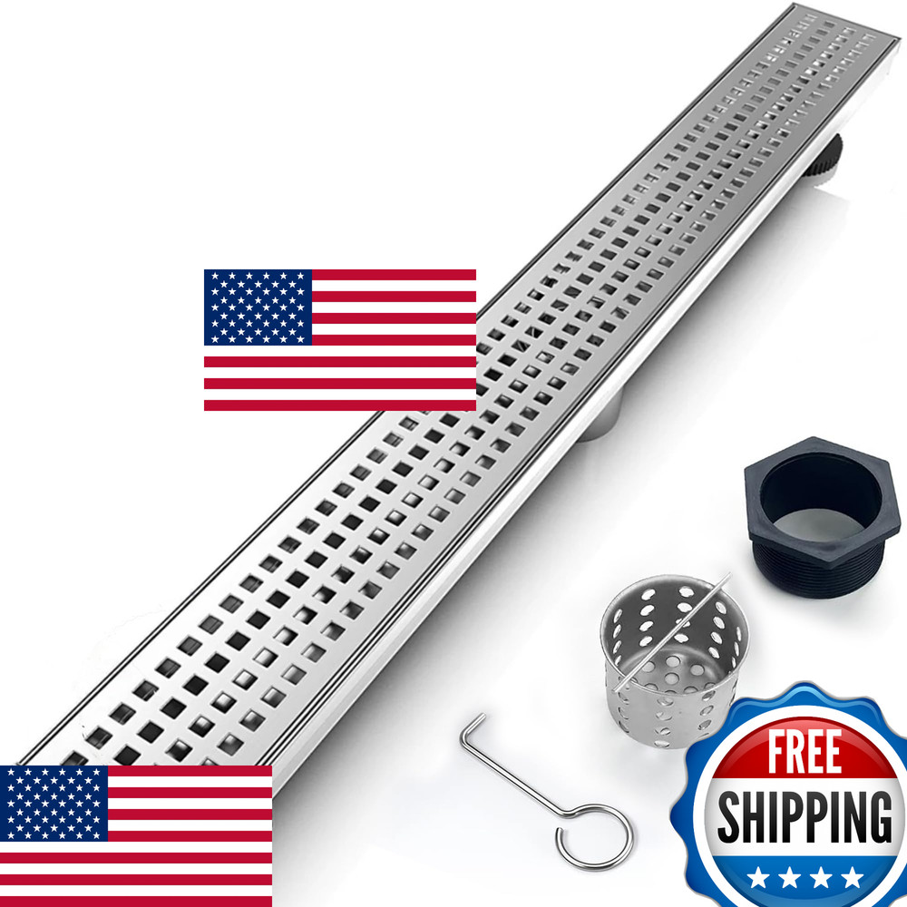 32" Removable Cover Linear Shower Drain, 304 Stainless Steel Rectangular Floor