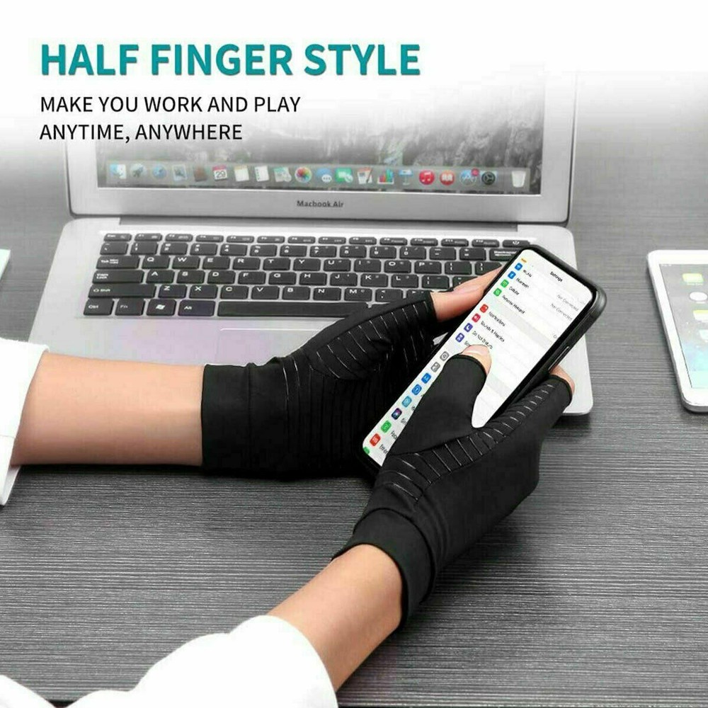 Fingerless Copper Compression Arthritis Gloves Hand Support Joint Pain Relief