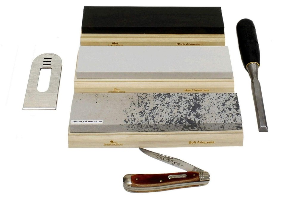 Arkansas Sharpening Stone Set - Wood Mounted 8" 8 inch