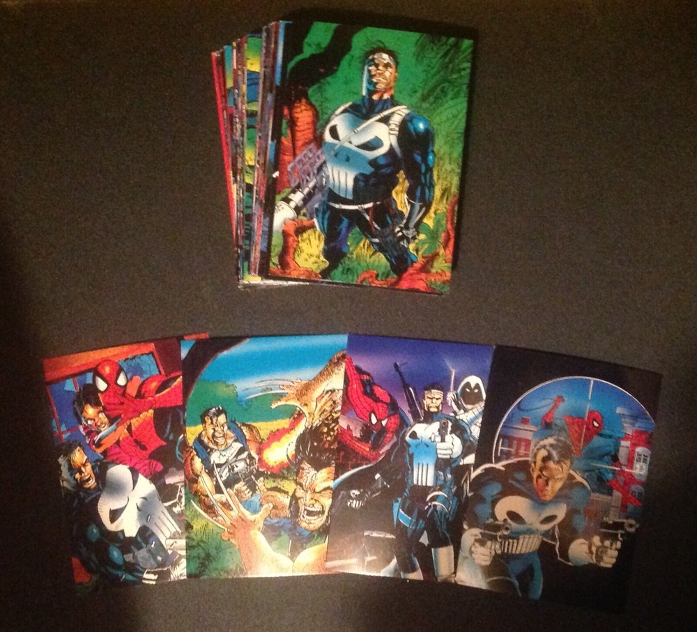 1992 MARVEL PUNISHER COMPLETE COMIC TRADING CARD BASE SET. SPIDER- MAN WOLVERINE