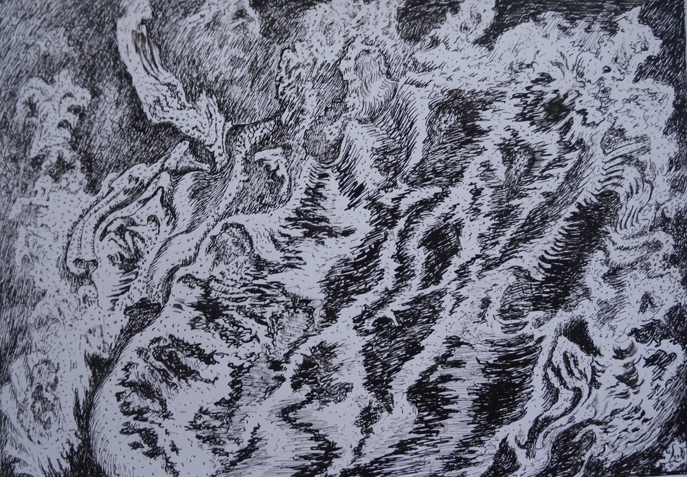 Ink Drawing Surrealist Composition Signed GUSTAV VON DER LOO (s)