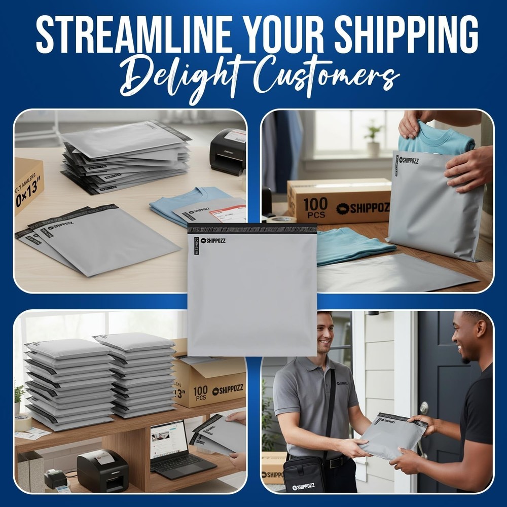 10x13 Poly Mailers 100 Pack, Durable Waterproof Polymailers for Shipping Clot...