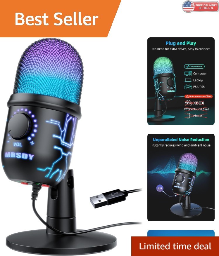 Dynamic RGB USB Microphone for Gaming & Streaming - Mute Function & Monitoring