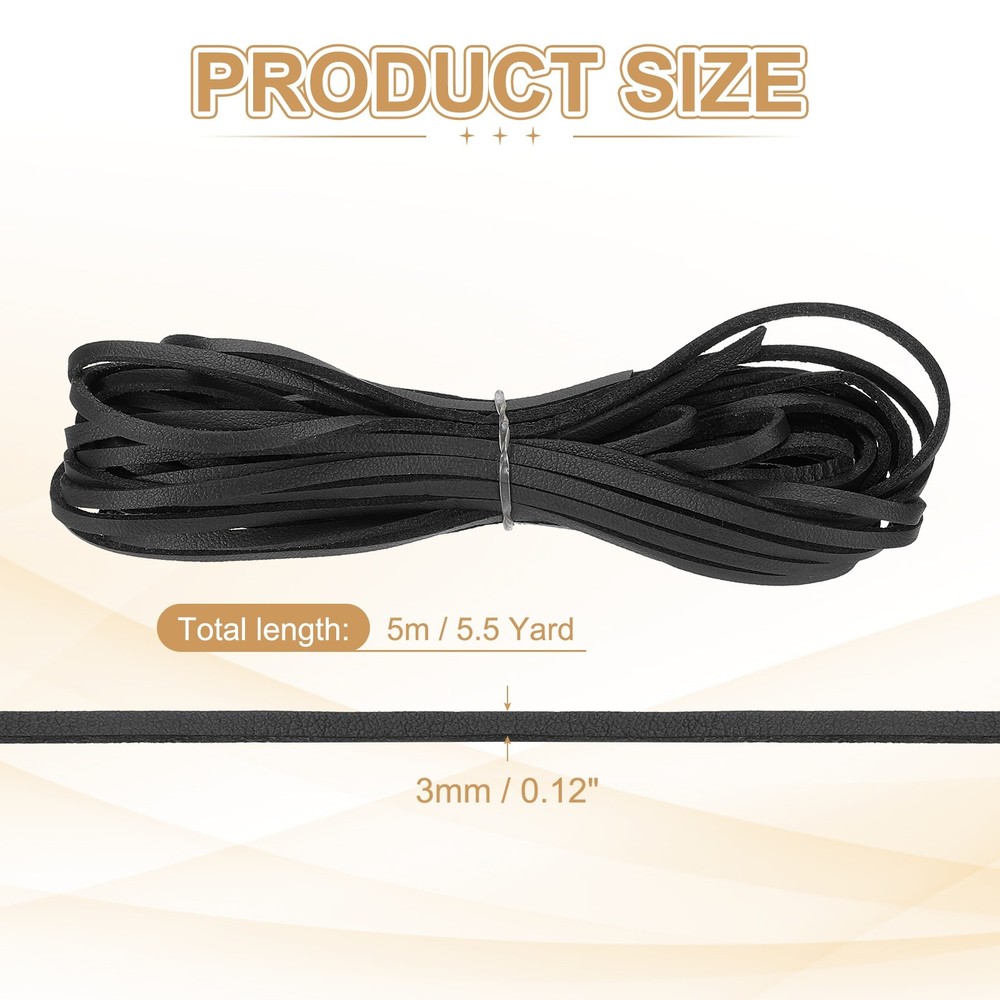 3 mm x 5.5 Yd Leather String Flat Leather Cord Black