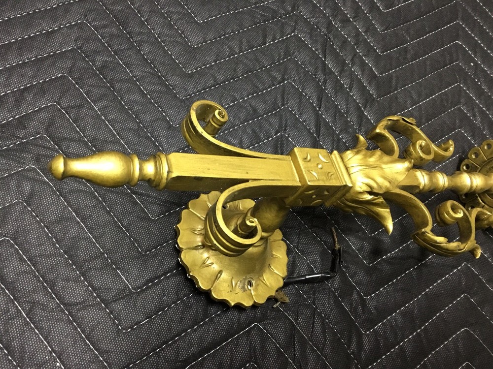 Antique Renaissance Ornate Gilded Solid Brass Wall Light Sconces