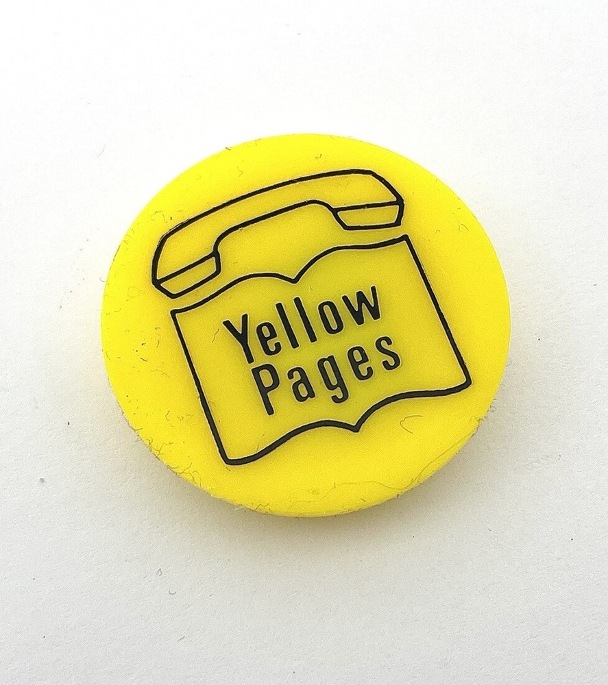 Unusual Plastic YELLOW PAGES Advertising Pinback Button Badge