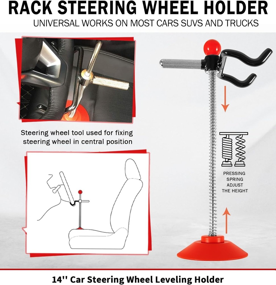 Adjustable 14-Inch Steering Wheel Holder Tool for Safe Wheel Alignment